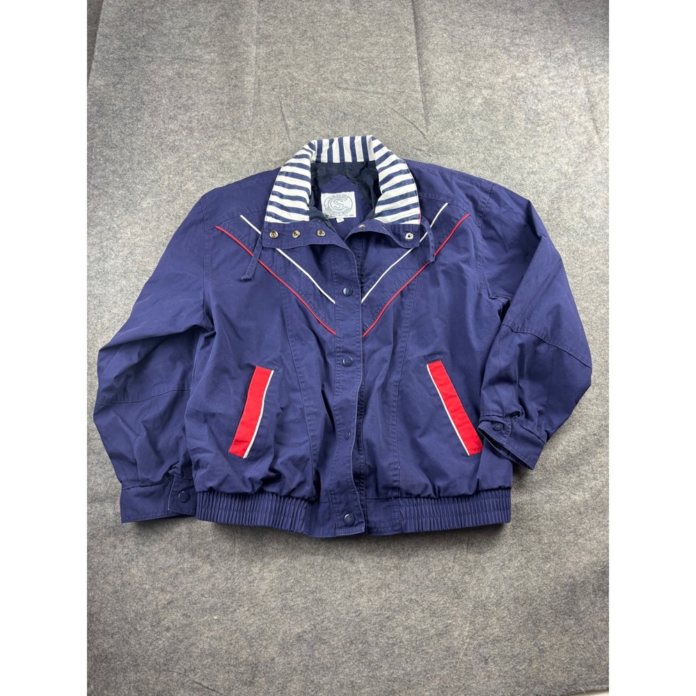 VTG Be In The Current Seen Nautical Windbreaker Bomber Jacket Striped 90s Size S